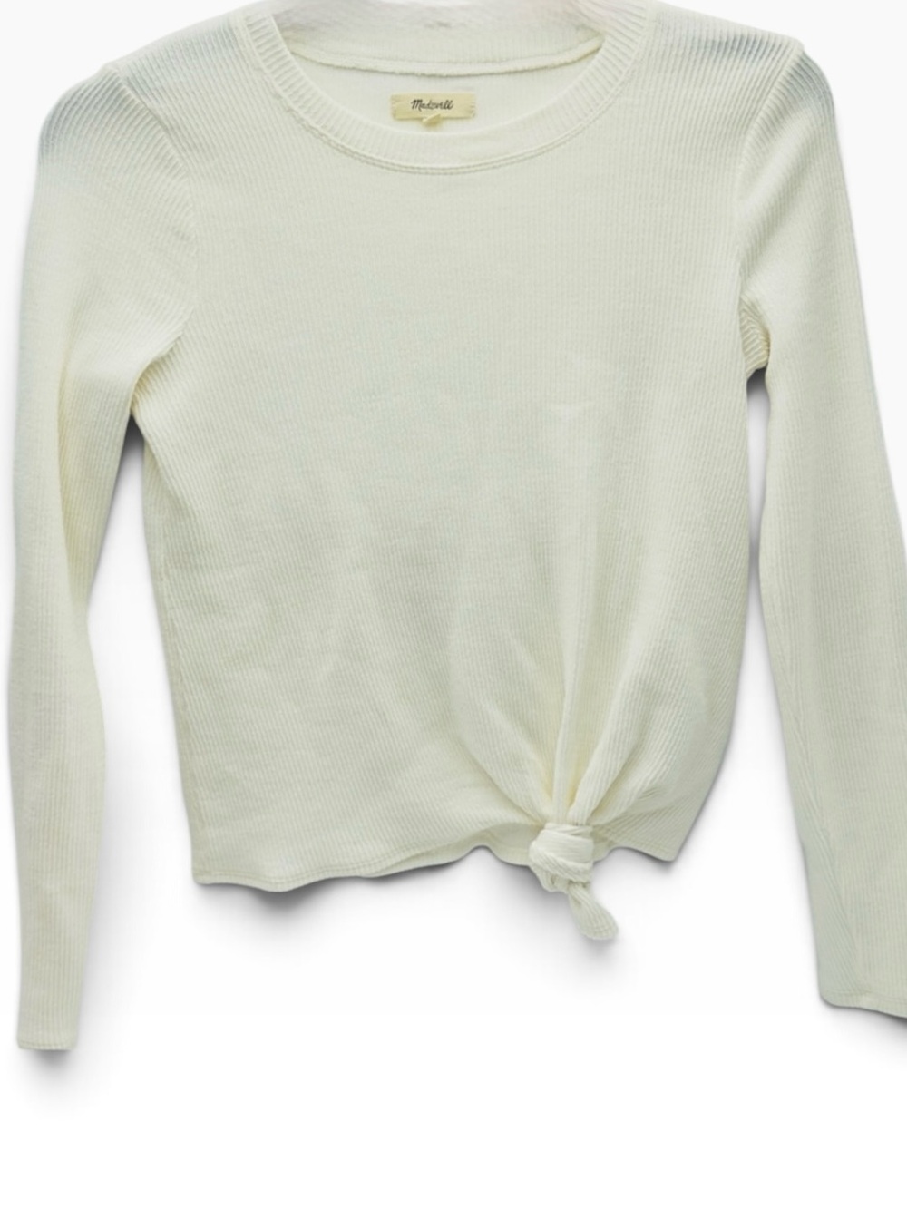 MADEWELL Jacquard Knot-Front Top Ribbed Long Sleeve Cottagecore Whimsical Size S - Picture 2 of 4